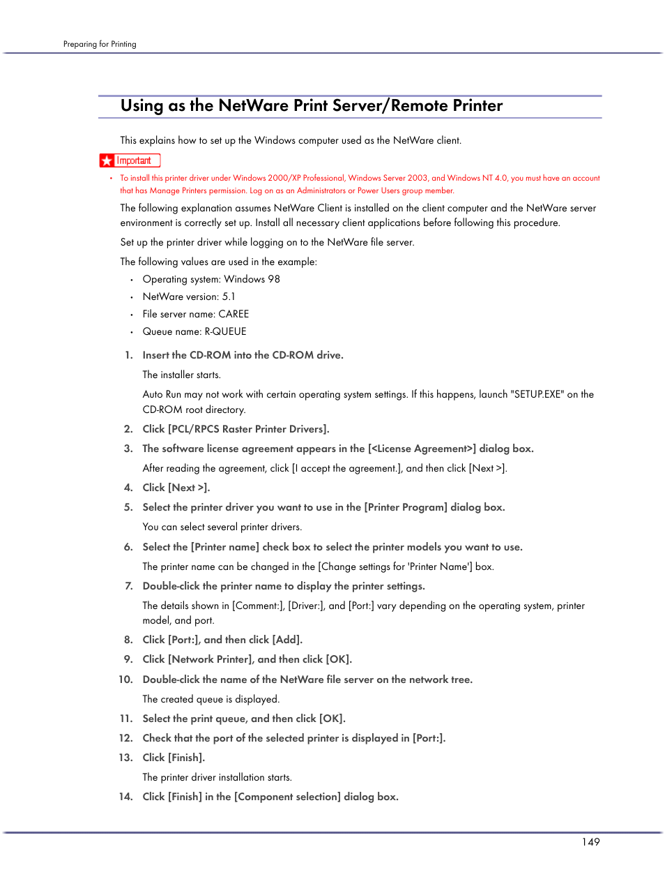 Using as the netware print server/remote printer | Lanier GX3050 User Manual | Page 152 / 265