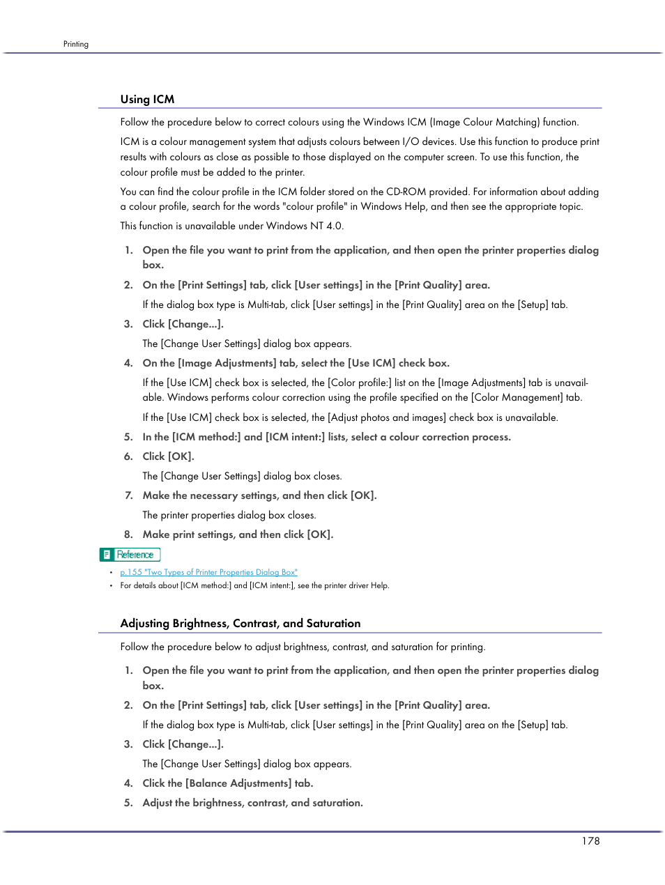 Using icm, Adjusting brightness, contrast, and saturation | Lanier GX3050 User Manual | Page 181 / 265