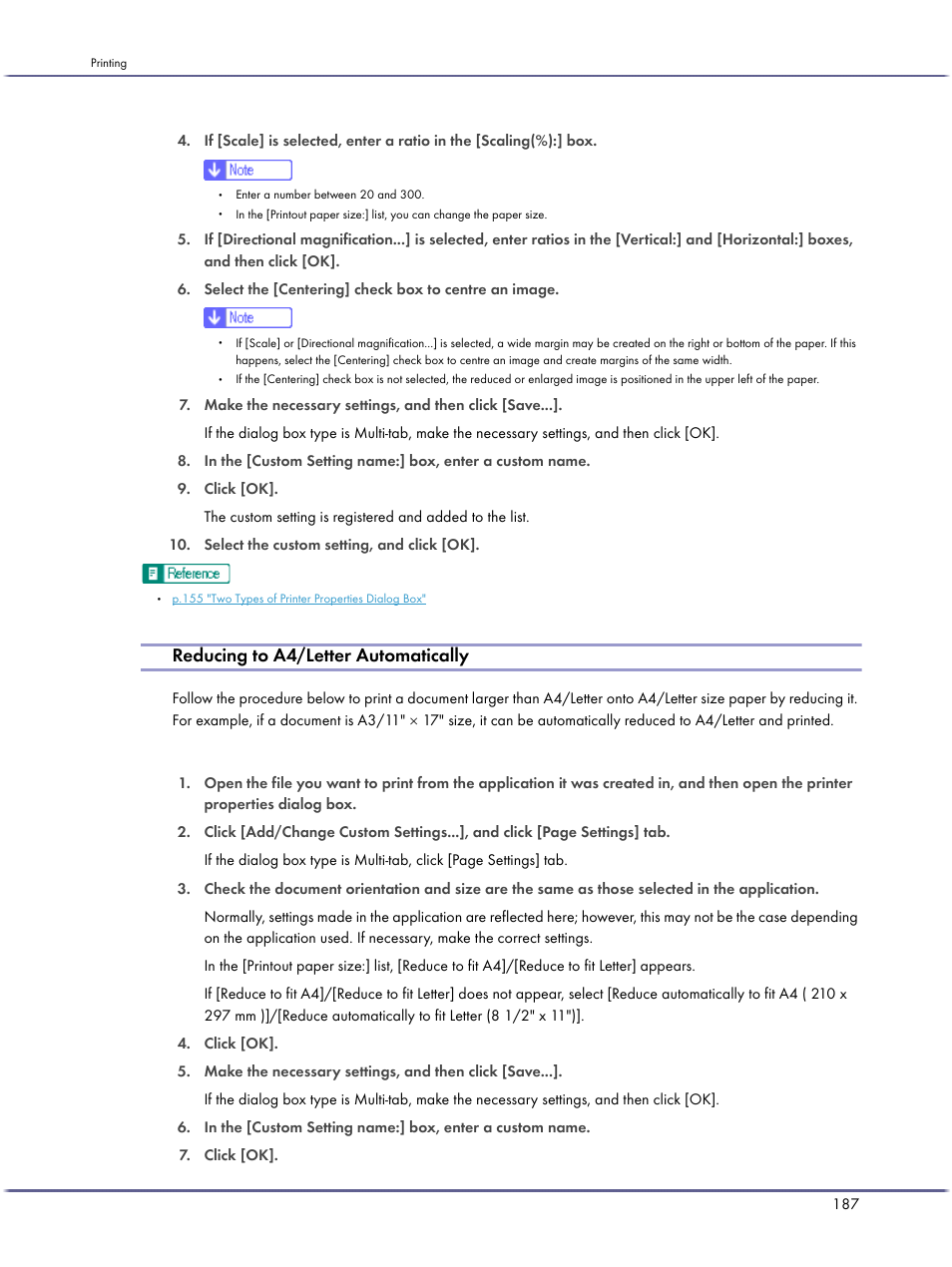 Reducing to a4/letter automatically, P.187 "reducing to a4/letter automatically | Lanier GX3050 User Manual | Page 190 / 265
