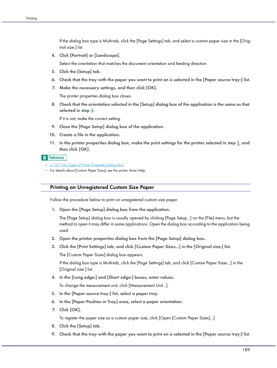Printing on unregistered custom size paper | Lanier GX3050 User Manual | Page 192 / 265