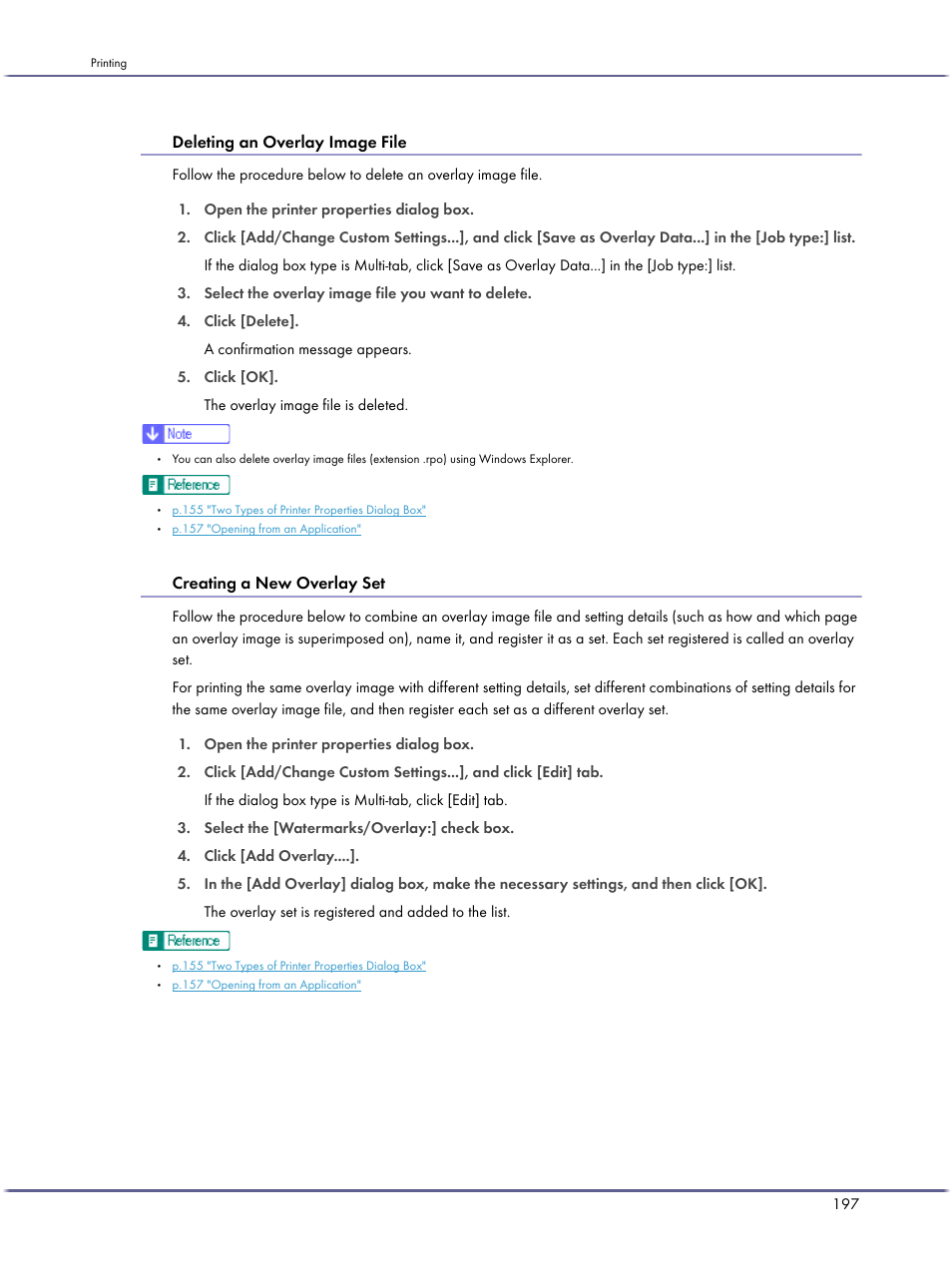 Deleting an overlay image file, Creating a new overlay set | Lanier GX3050 User Manual | Page 200 / 265