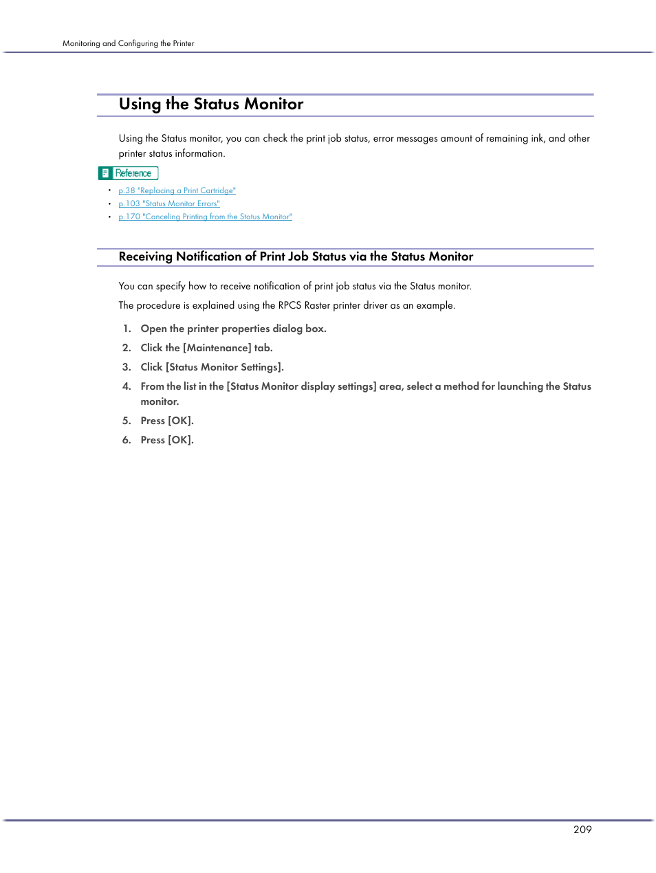 Using the status monitor | Lanier GX3050 User Manual | Page 212 / 265