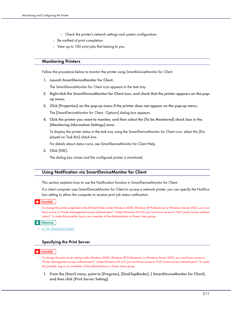 Monitoring printers, Specifying the print server | Lanier GX3050 User Manual | Page 214 / 265