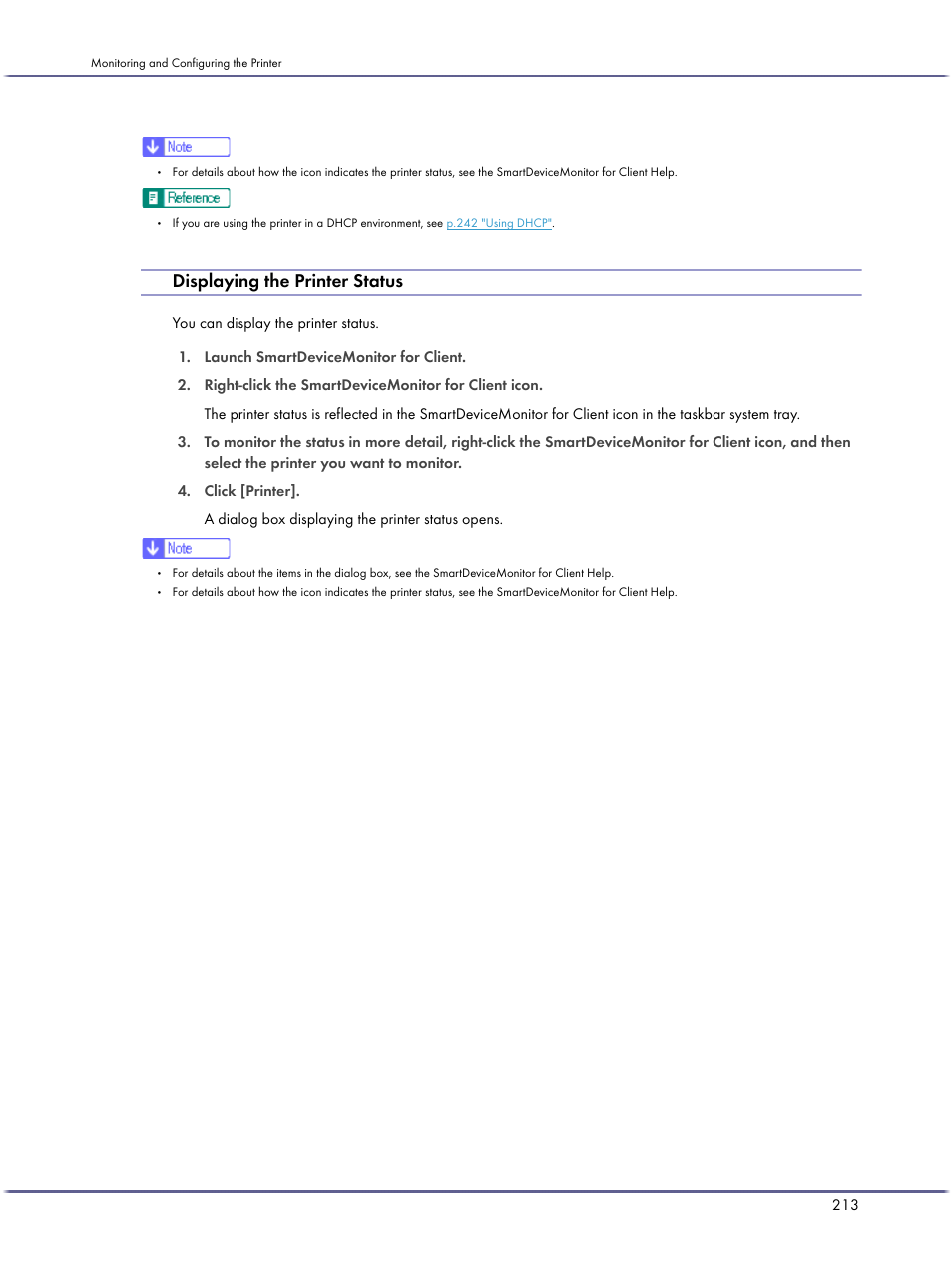 Displaying the printer status | Lanier GX3050 User Manual | Page 216 / 265