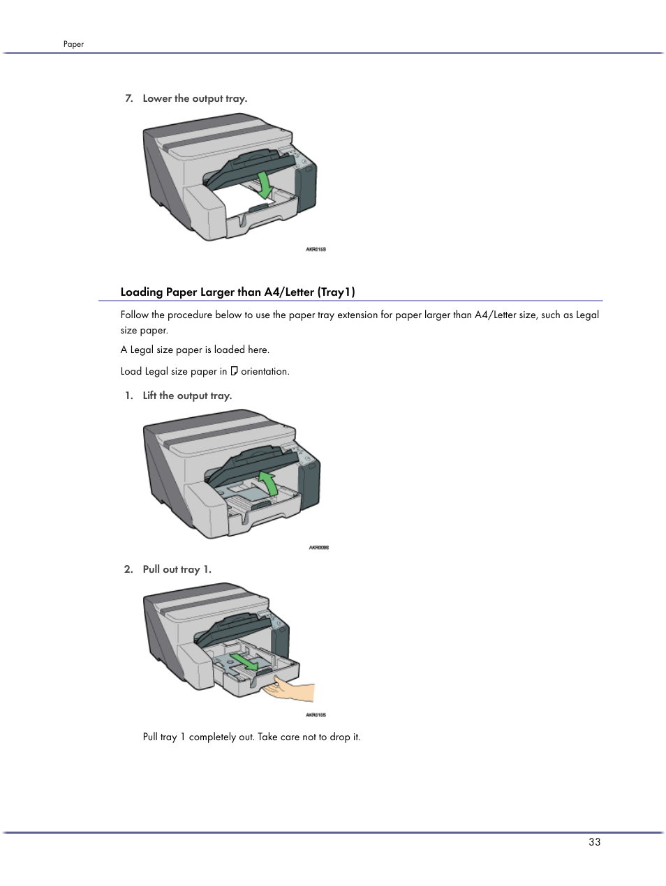 Loading paper larger than a4/letter (tray1) | Lanier GX3050 User Manual | Page 36 / 265