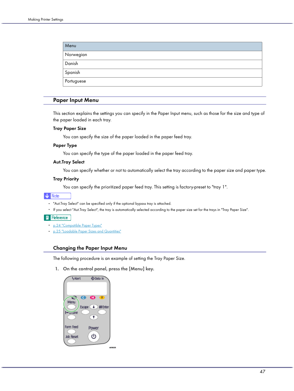 Paper input menu, Changing the paper input menu | Lanier GX3050 User Manual | Page 50 / 265