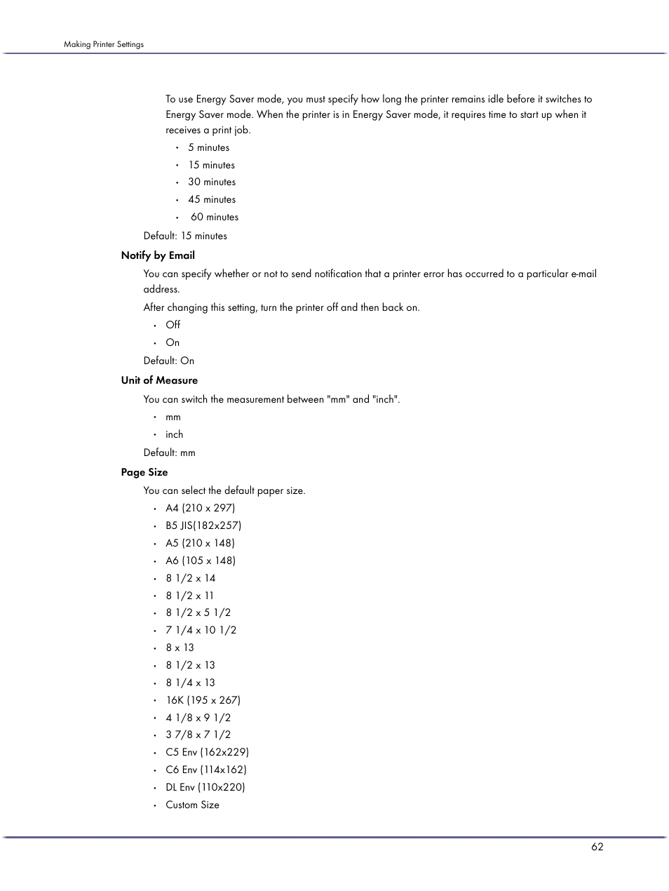 5 minutes, 15 minutes, 30 minutes | 45 minutes, 8 x 13, Custom size | Lanier GX3050 User Manual | Page 65 / 265