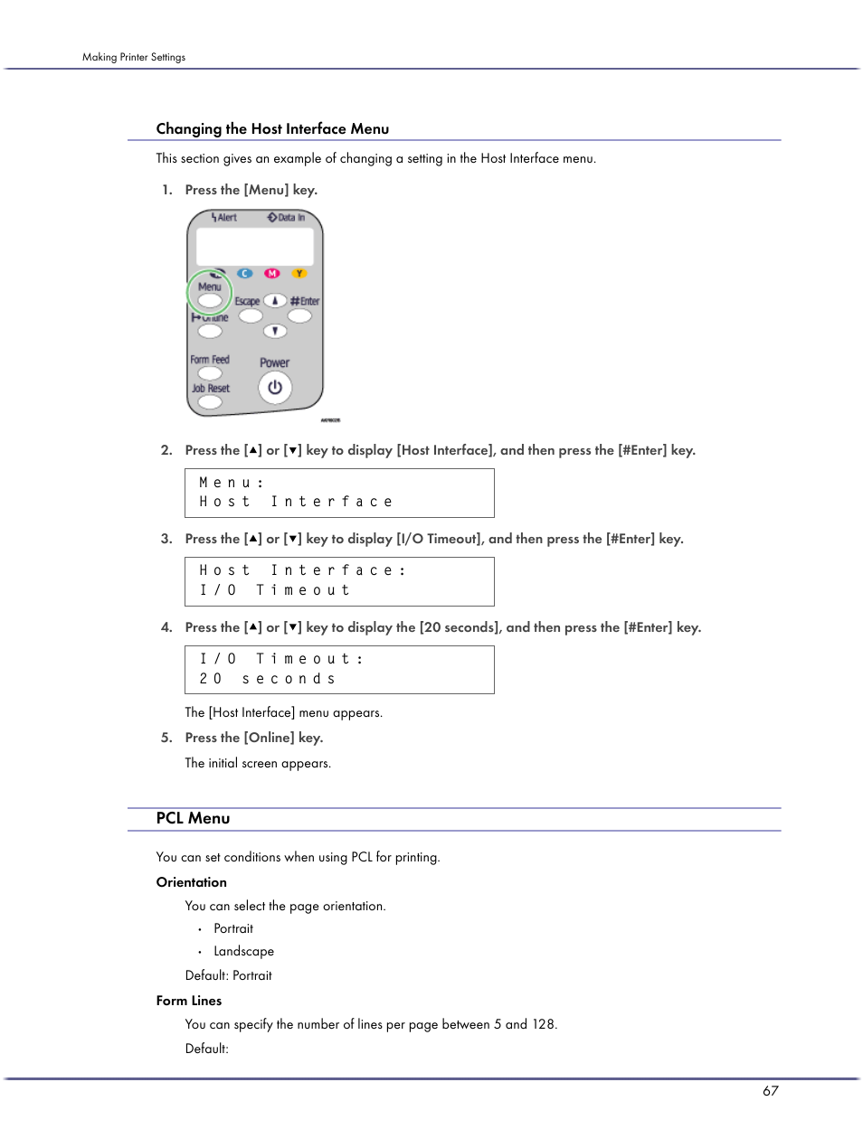 Pcl menu, Changing the host interface menu | Lanier GX3050 User Manual | Page 70 / 265