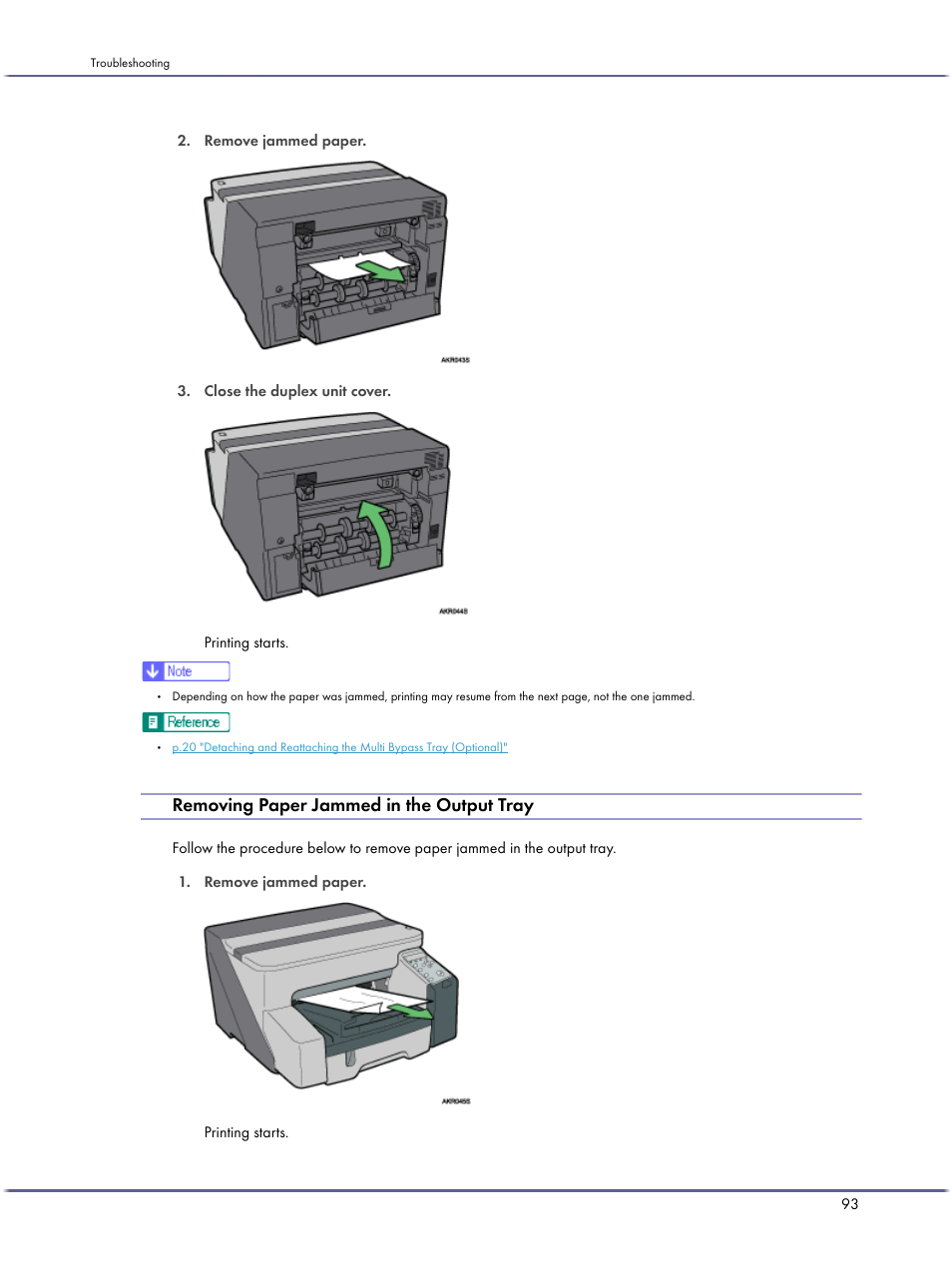 Removing paper jammed in the output tray | Lanier GX3050 User Manual | Page 96 / 265