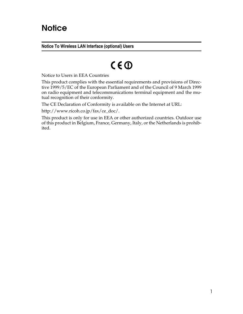 Notice, Notice to wireless lan interface (optional) users | Lanier LD230 User Manual | Page 13 / 182
