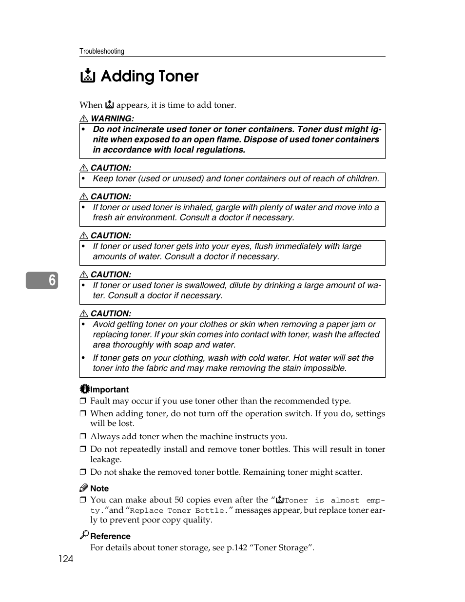 Adding toner, D adding toner, Ee p.124 | 6d adding toner | Lanier LD230 User Manual | Page 136 / 182