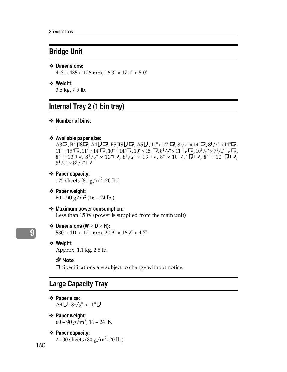 Bridge unit, Internal tray 2 (1 bin tray), Large capacity tray | Lanier LD230 User Manual | Page 172 / 182
