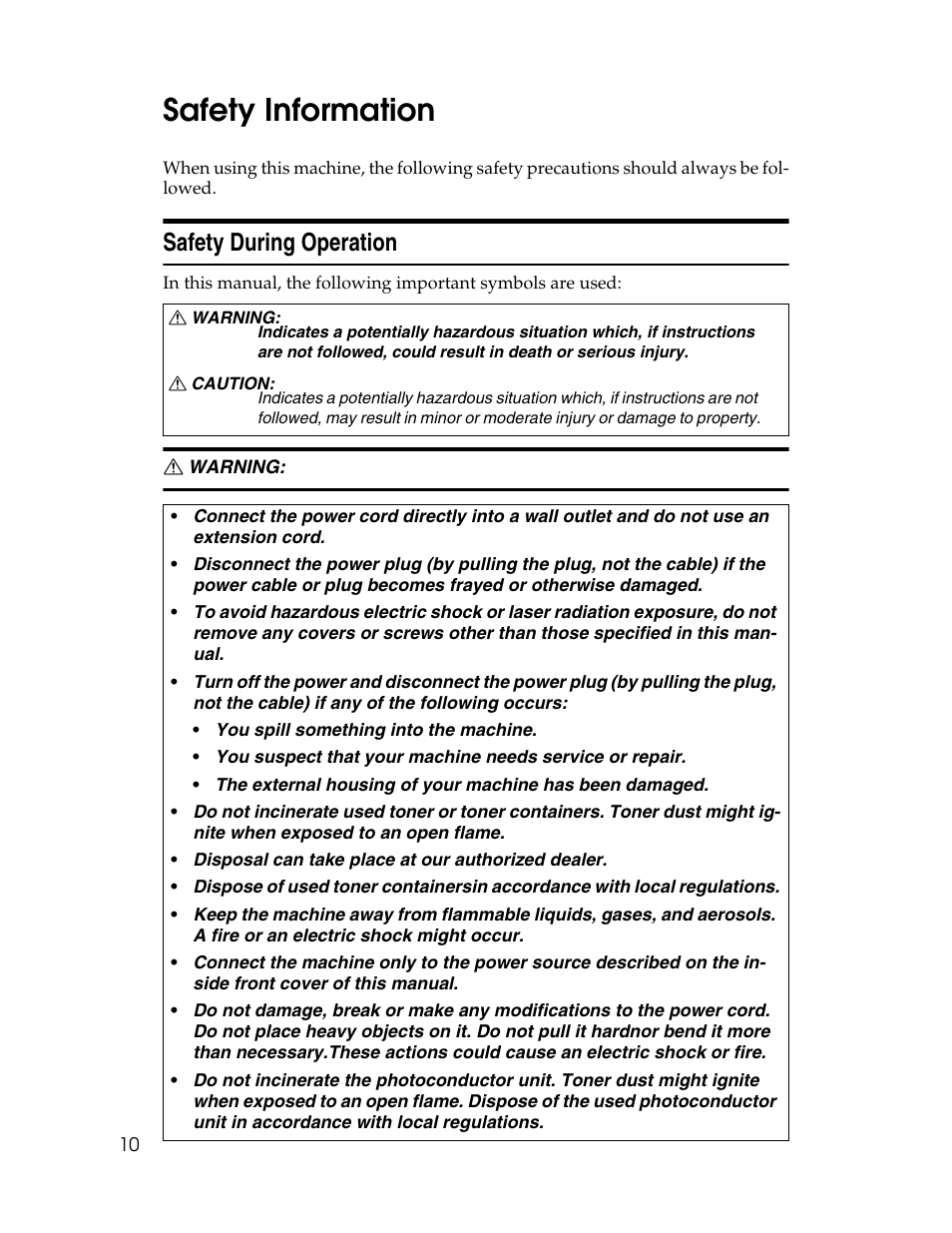 Safety information, Safety during operation | Lanier LD230 User Manual | Page 22 / 182