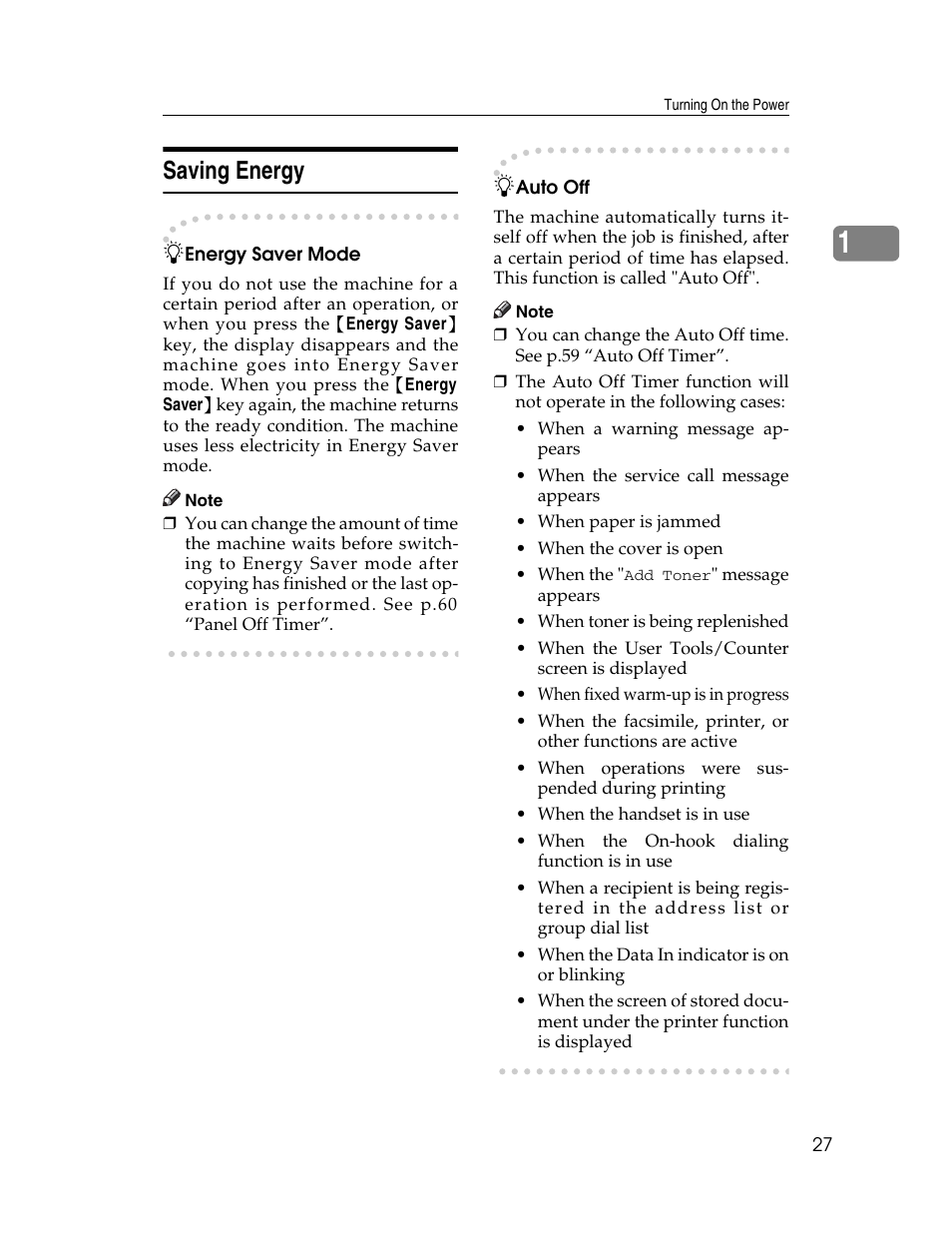 Saving energy, See p.27 “energy saver mode | Lanier LD230 User Manual | Page 39 / 182