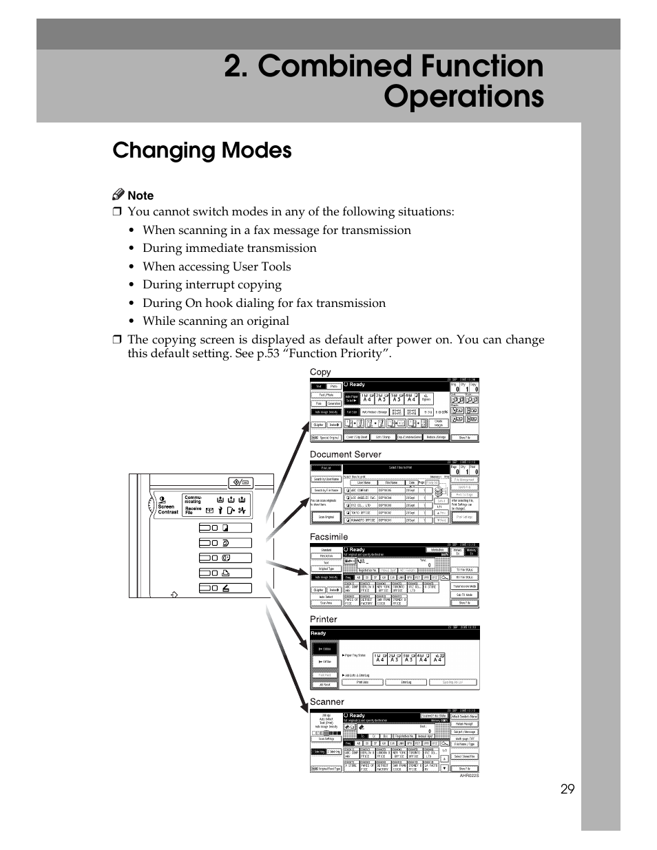 Combined function operations, Changing modes | Lanier LD230 User Manual | Page 41 / 182