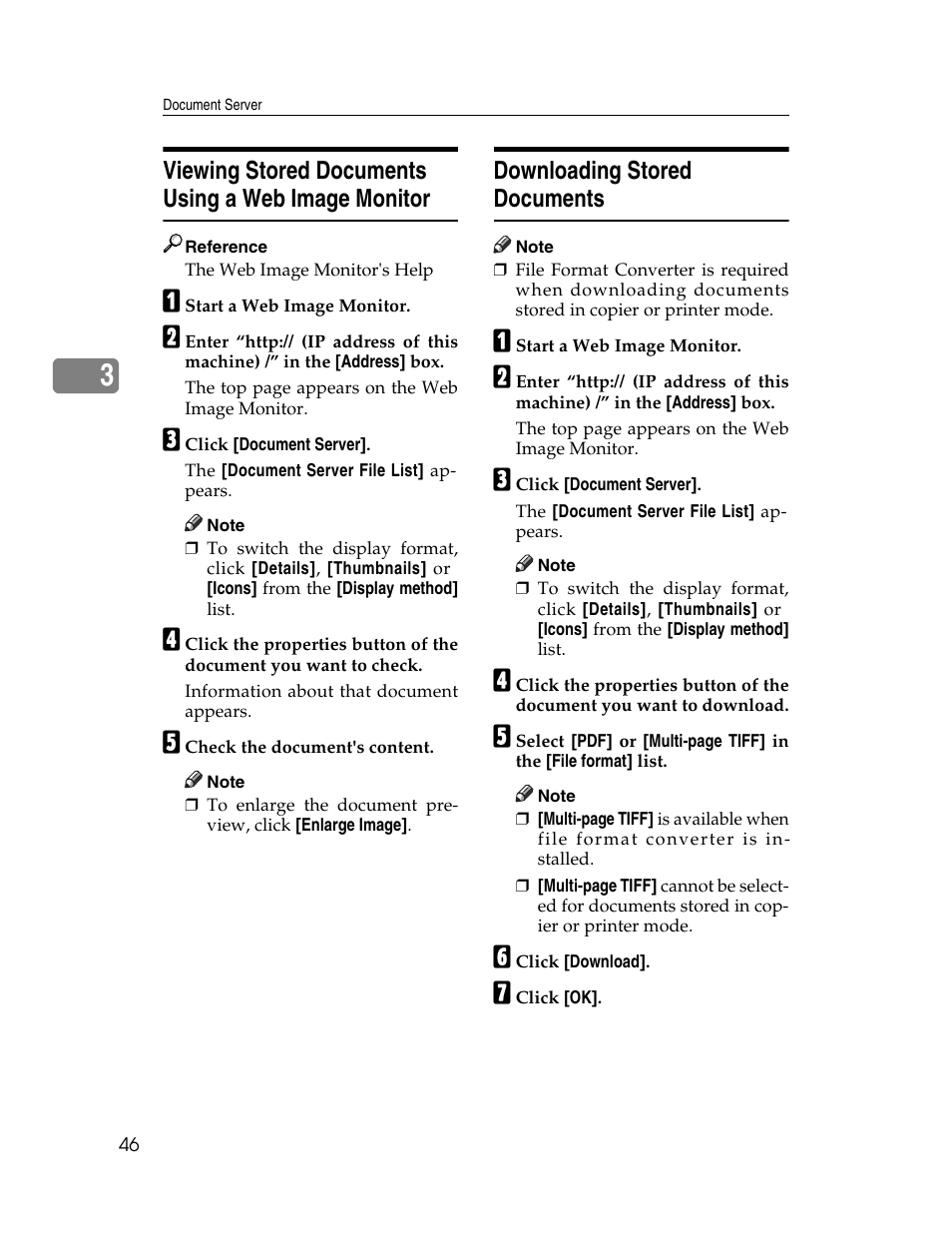 Viewing stored documents using a web image monitor, Downloading stored documents, E p.46 “downloading stored documents | Lanier LD230 User Manual | Page 58 / 182