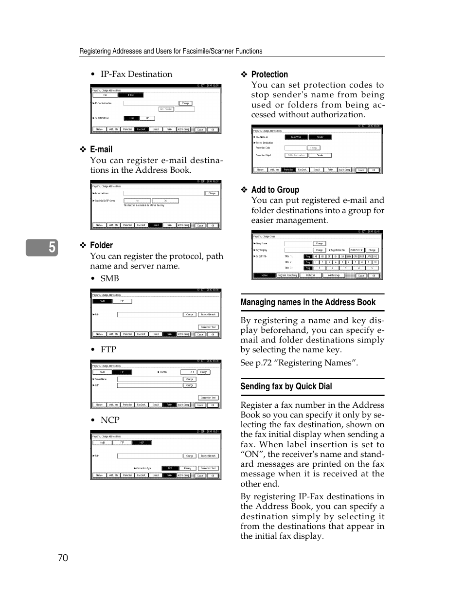 Managing names in the address book, Sending fax by quick dial | Lanier LD230 User Manual | Page 82 / 182