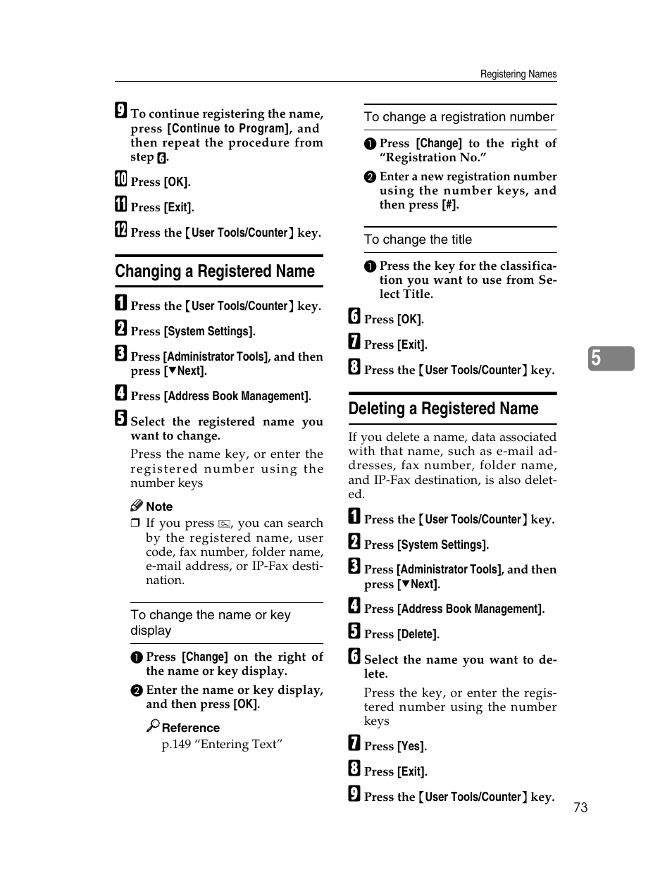 Changing a registered name, Deleting a registered name | Lanier LD230 User Manual | Page 85 / 182