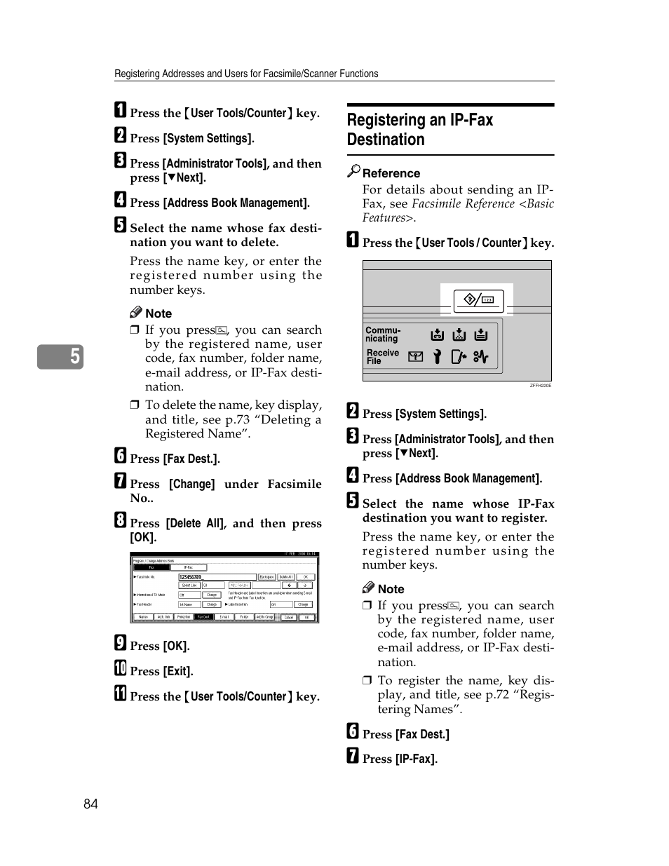 Registering an ip-fax destination | Lanier LD230 User Manual | Page 96 / 182