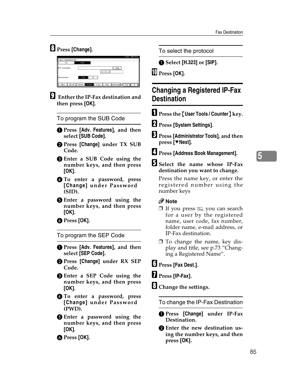 Changing a registered ip-fax destination | Lanier LD230 User Manual | Page 97 / 182