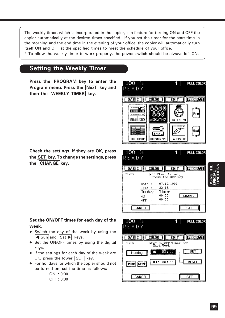 Weekly timer | Lanier DIGITAL COLOR PRINTER/COPIER 5722 User Manual | Page 102 / 173