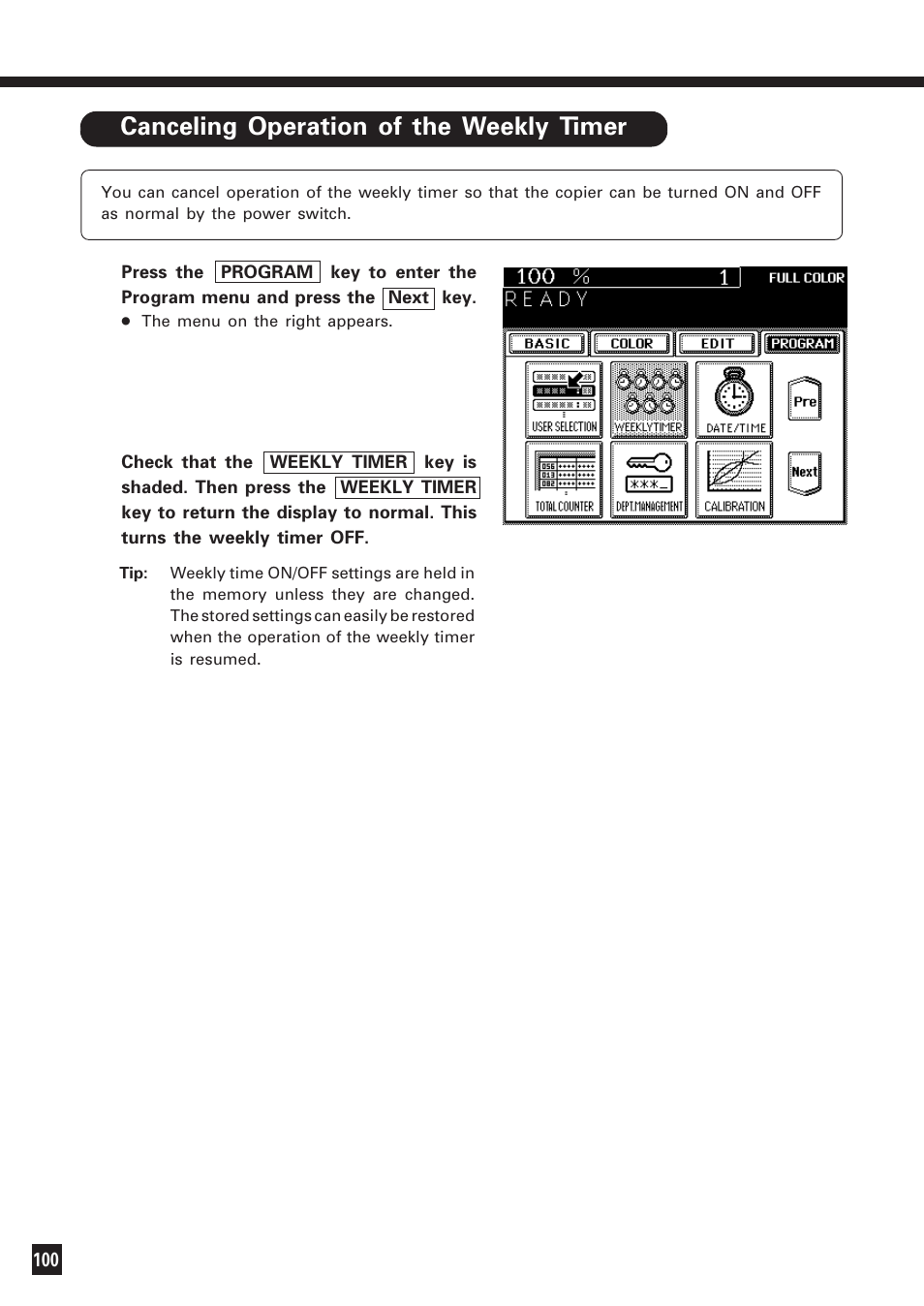 Weekly timer (cont.) | Lanier DIGITAL COLOR PRINTER/COPIER 5722 User Manual | Page 103 / 173