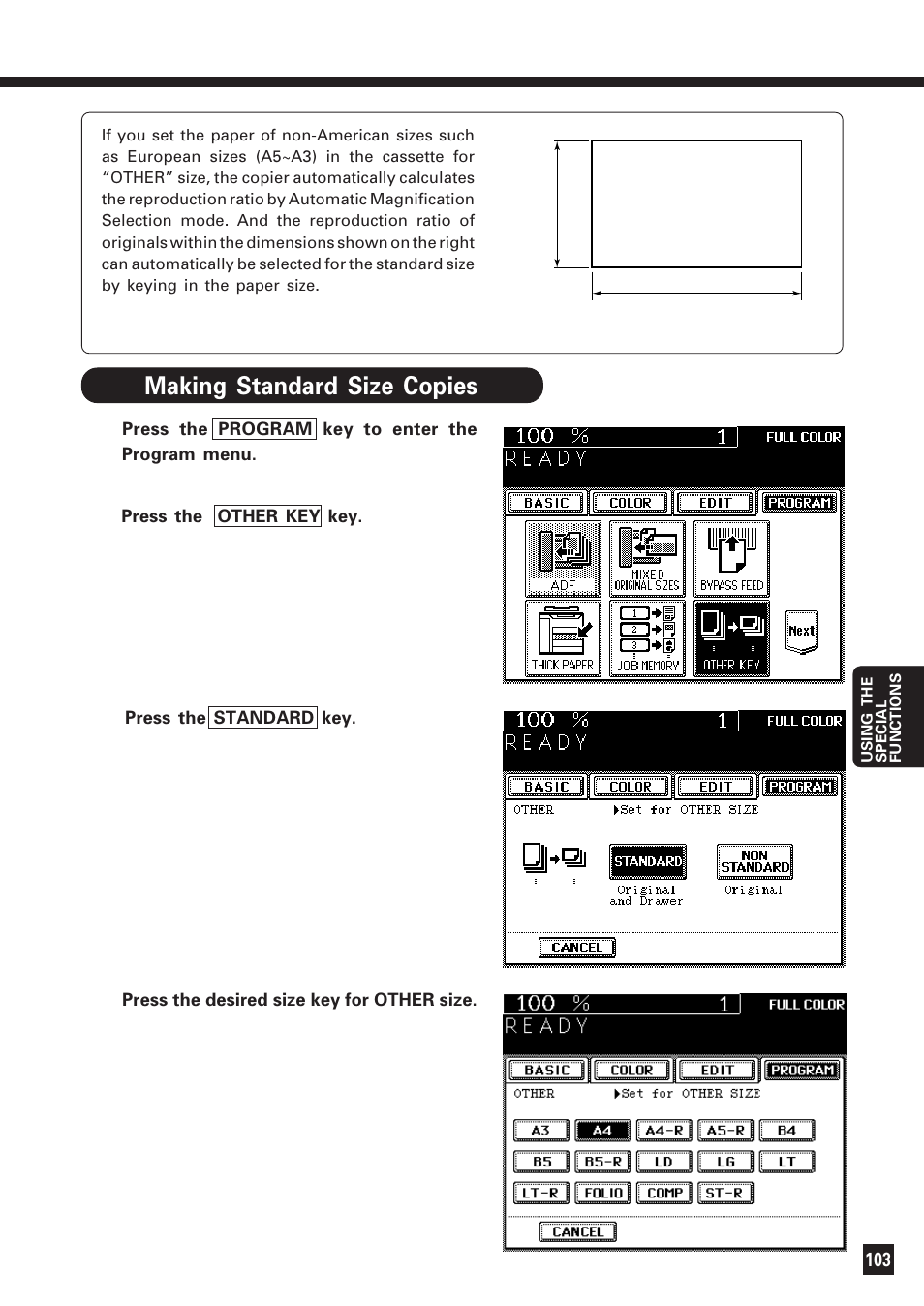 Copying using paper of other sizes | Lanier DIGITAL COLOR PRINTER/COPIER 5722 User Manual | Page 106 / 173