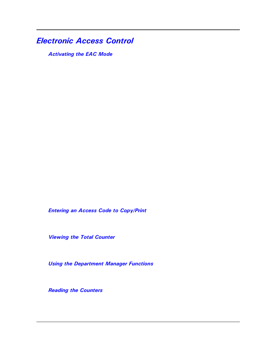 Electronic access control, Activating the eac mode, Entering an access code to copy/print | Viewing the total counter, Using the department manager functions, Reading the counters | Lanier DIGITAL COLOR PRINTER/COPIER 5722 User Manual | Page 110 / 173