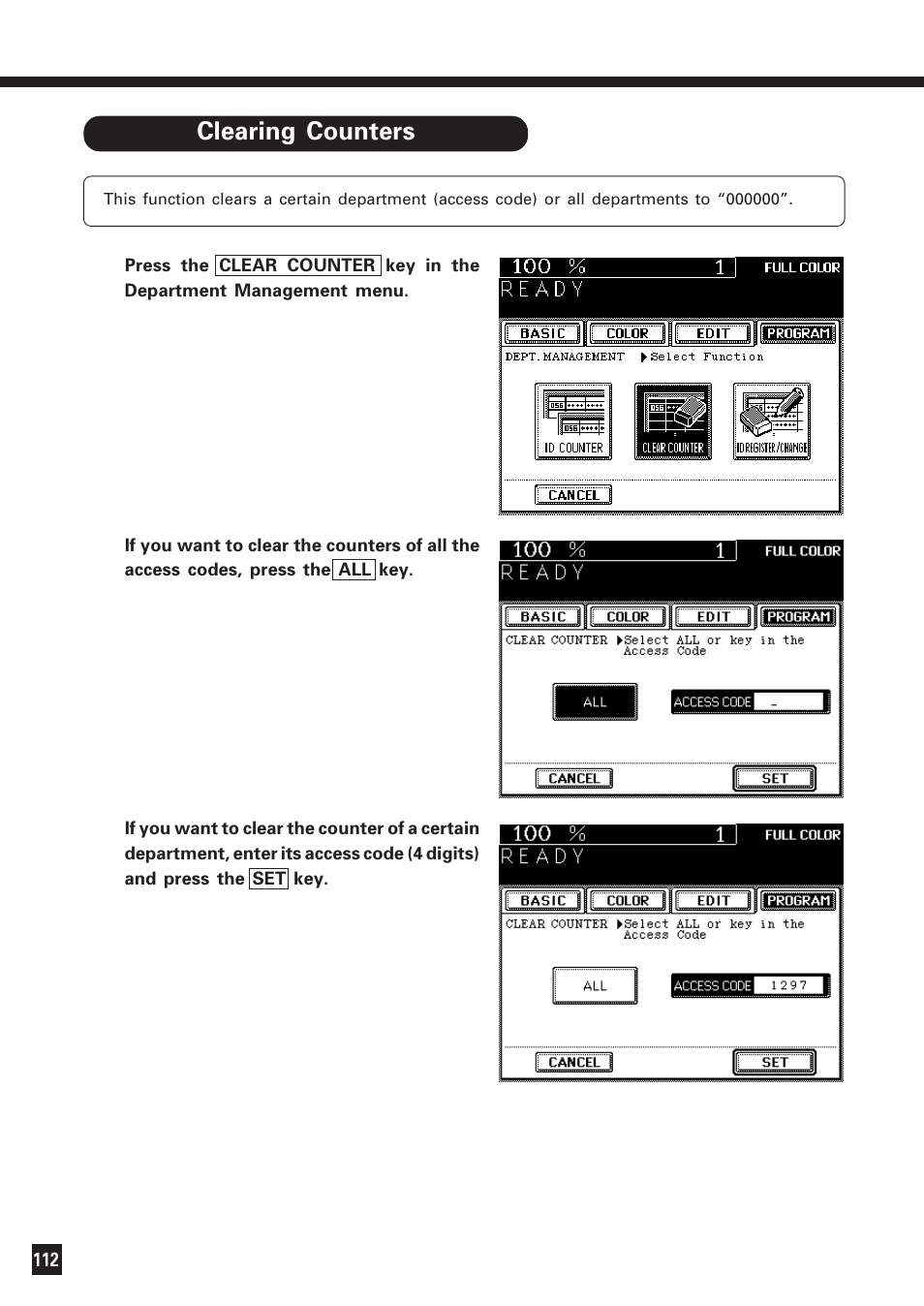 Department management (cont.) | Lanier DIGITAL COLOR PRINTER/COPIER 5722 User Manual | Page 117 / 173