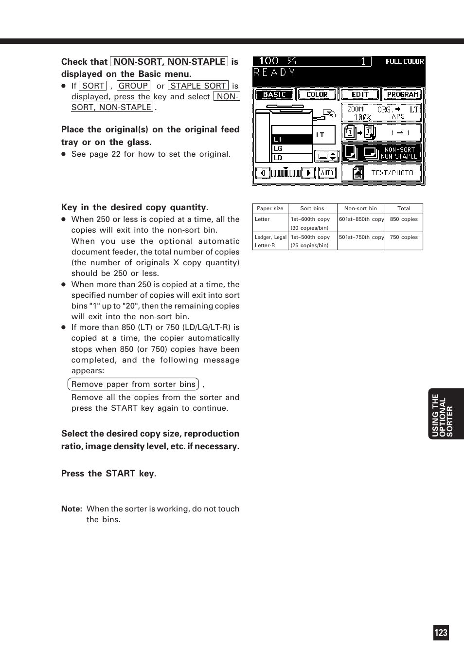 Non-sort copying | Lanier DIGITAL COLOR PRINTER/COPIER 5722 User Manual | Page 128 / 173