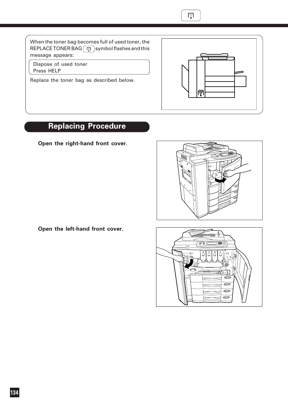 Replace toner bag symbol | Lanier DIGITAL COLOR PRINTER/COPIER 5722 User Manual | Page 139 / 173