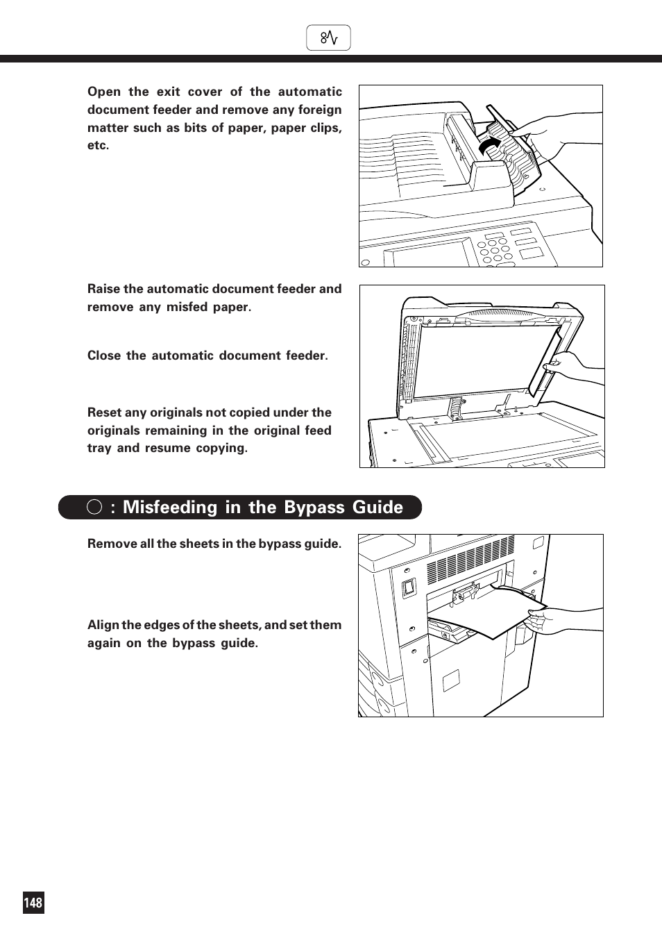 5) misfeeding in the bypass guide, Clear paper symbol (cont.) | Lanier DIGITAL COLOR PRINTER/COPIER 5722 User Manual | Page 153 / 173