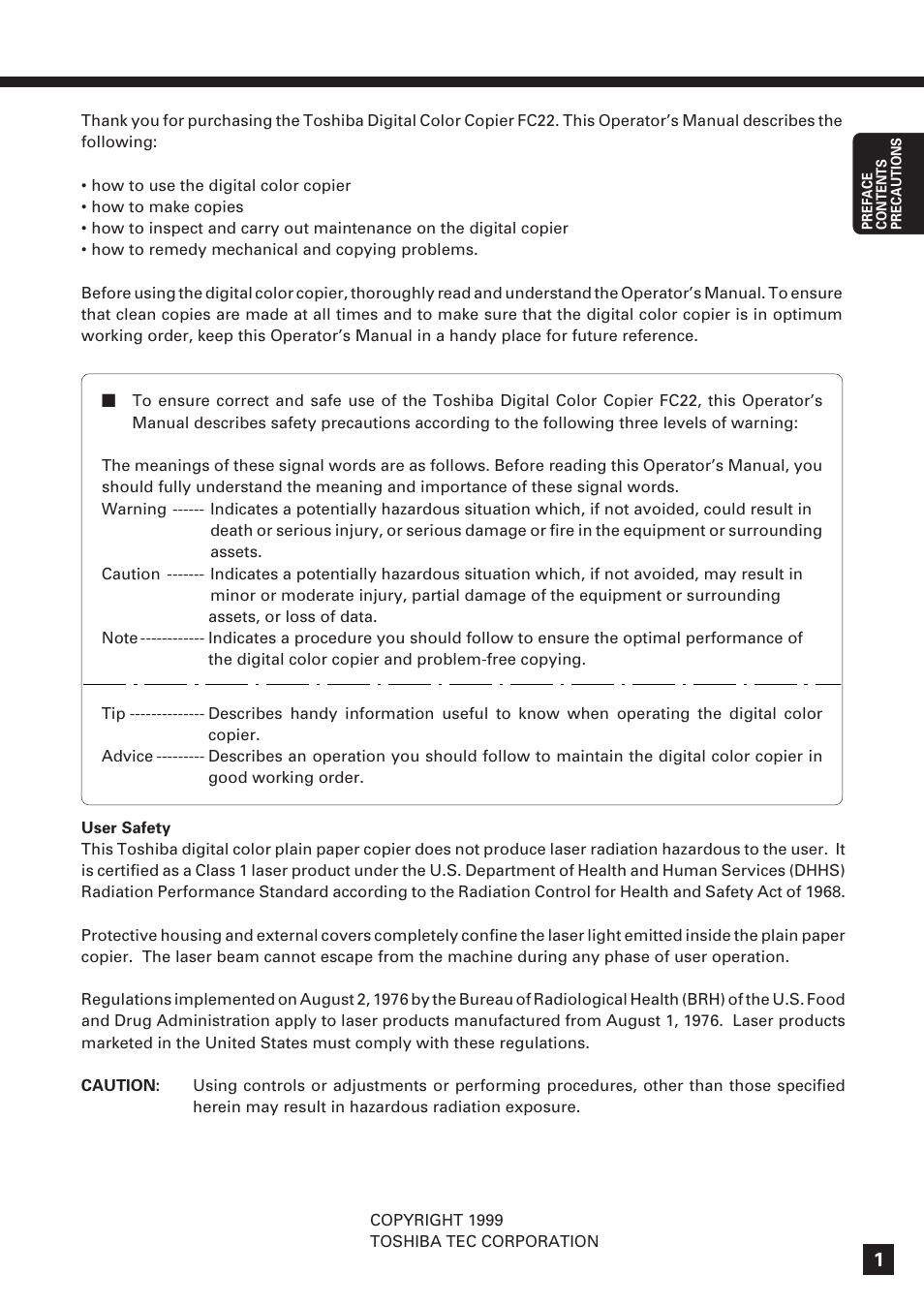 Preface | Lanier DIGITAL COLOR PRINTER/COPIER 5722 User Manual | Page 4 / 173