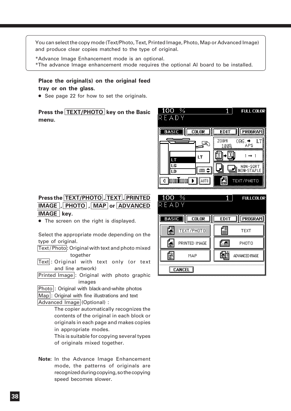 Copying by original mode selection | Lanier DIGITAL COLOR PRINTER/COPIER 5722 User Manual | Page 41 / 173