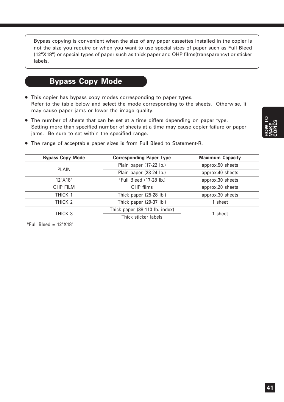 Bypass copying (thick paper / ohp film), Bypass copying (thick paper/ohp film), Bypass copy mode | Lanier DIGITAL COLOR PRINTER/COPIER 5722 User Manual | Page 44 / 173