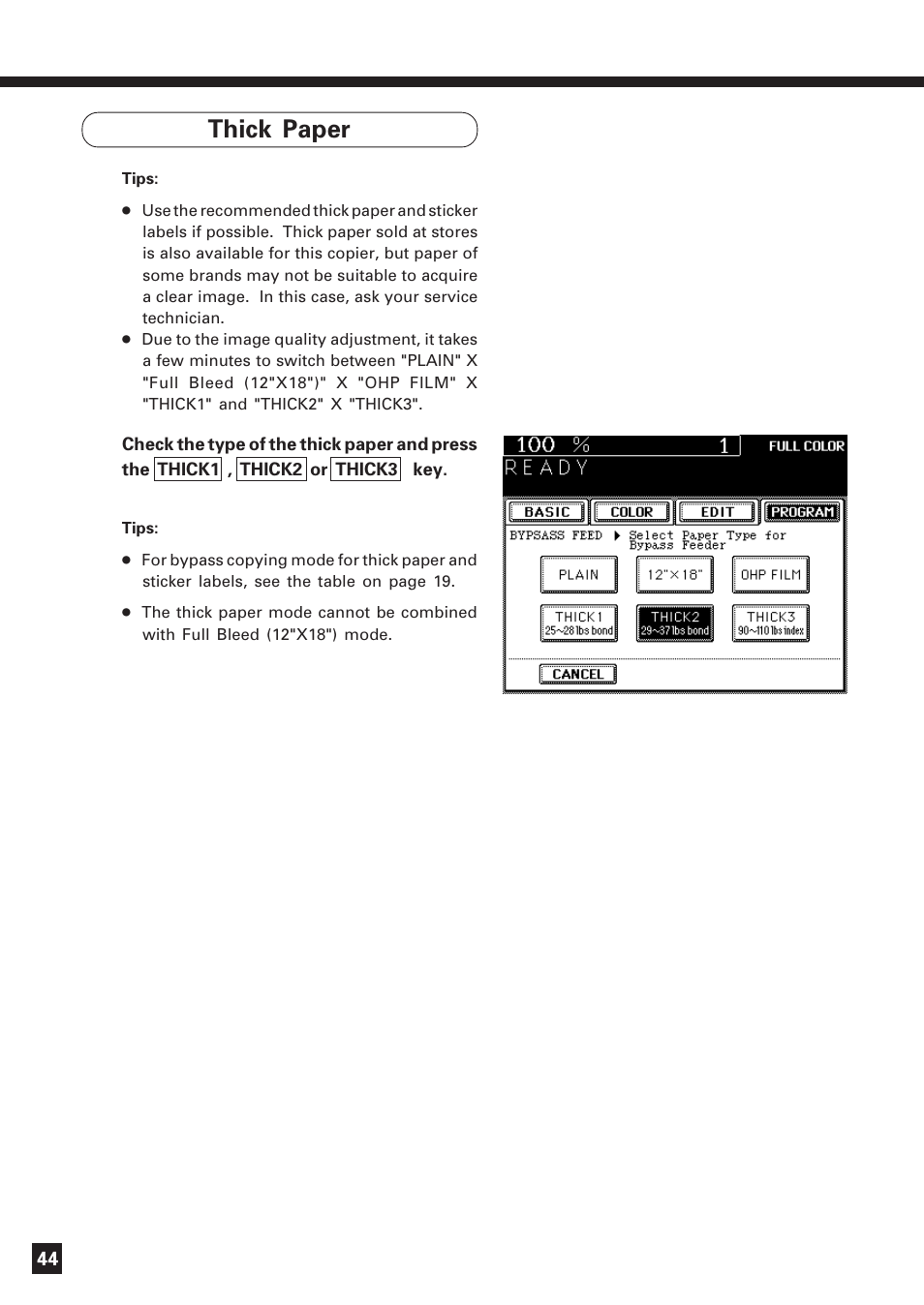 Bypass copying (thick paper/ohp film) (cont.) | Lanier DIGITAL COLOR PRINTER/COPIER 5722 User Manual | Page 47 / 173