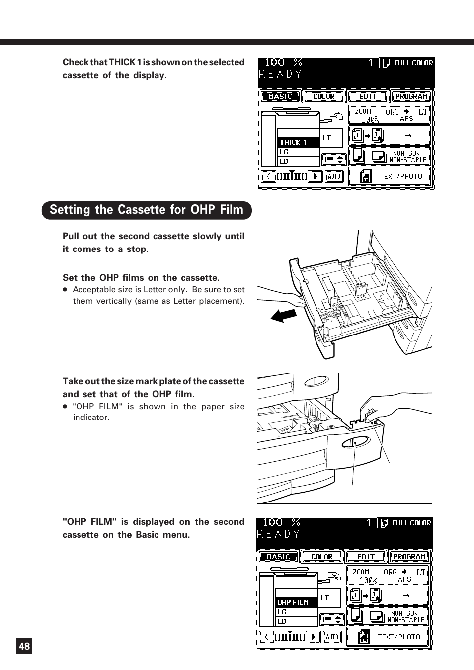 Cassette setting for thick paper/ohp film (cont.) | Lanier DIGITAL COLOR PRINTER/COPIER 5722 User Manual | Page 51 / 173