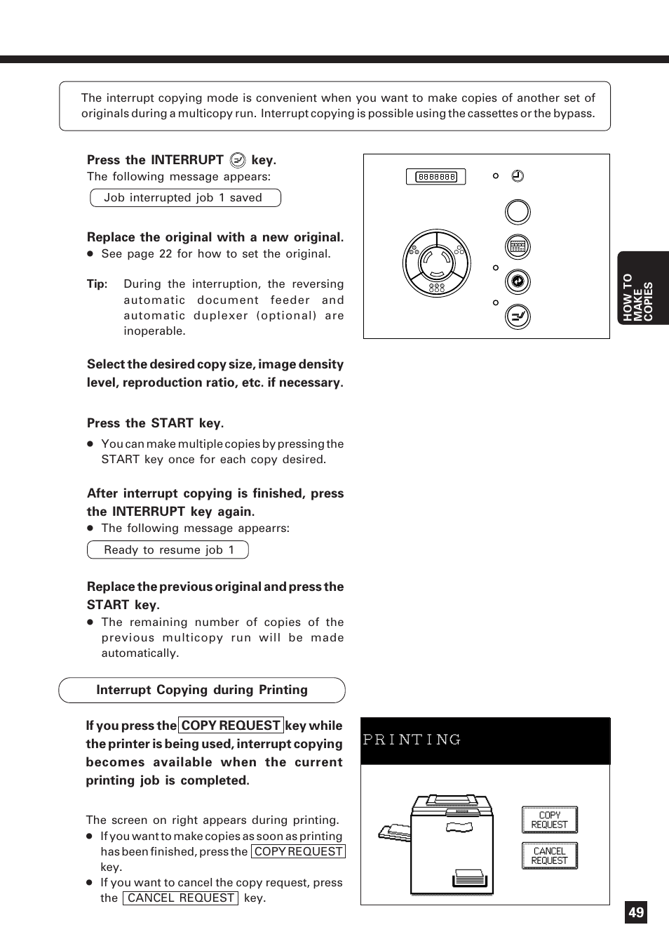 Interrupt copying | Lanier DIGITAL COLOR PRINTER/COPIER 5722 User Manual | Page 52 / 173