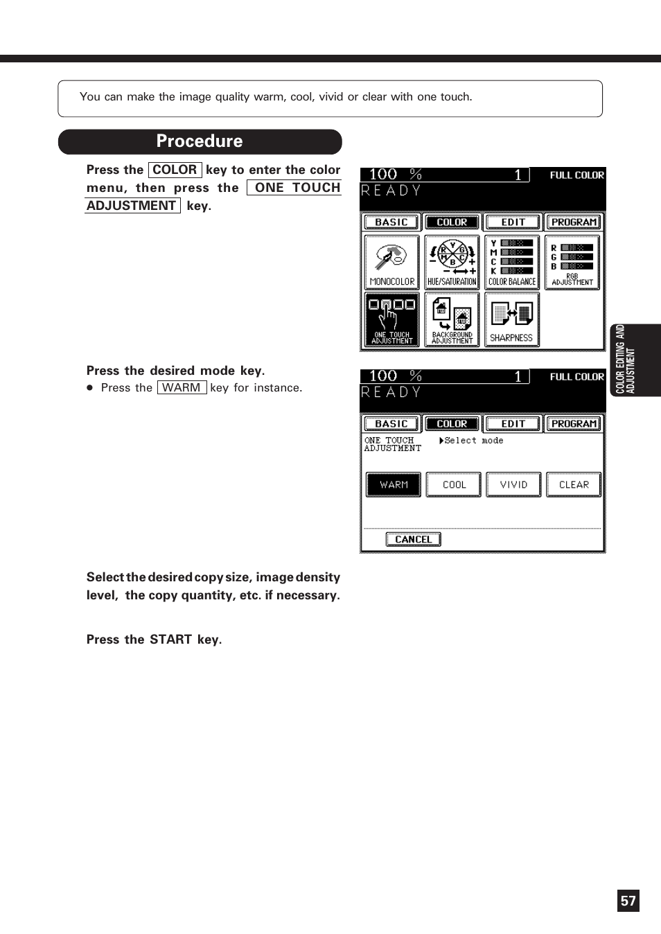 One-touch image quality adjustment | Lanier DIGITAL COLOR PRINTER/COPIER 5722 User Manual | Page 60 / 173