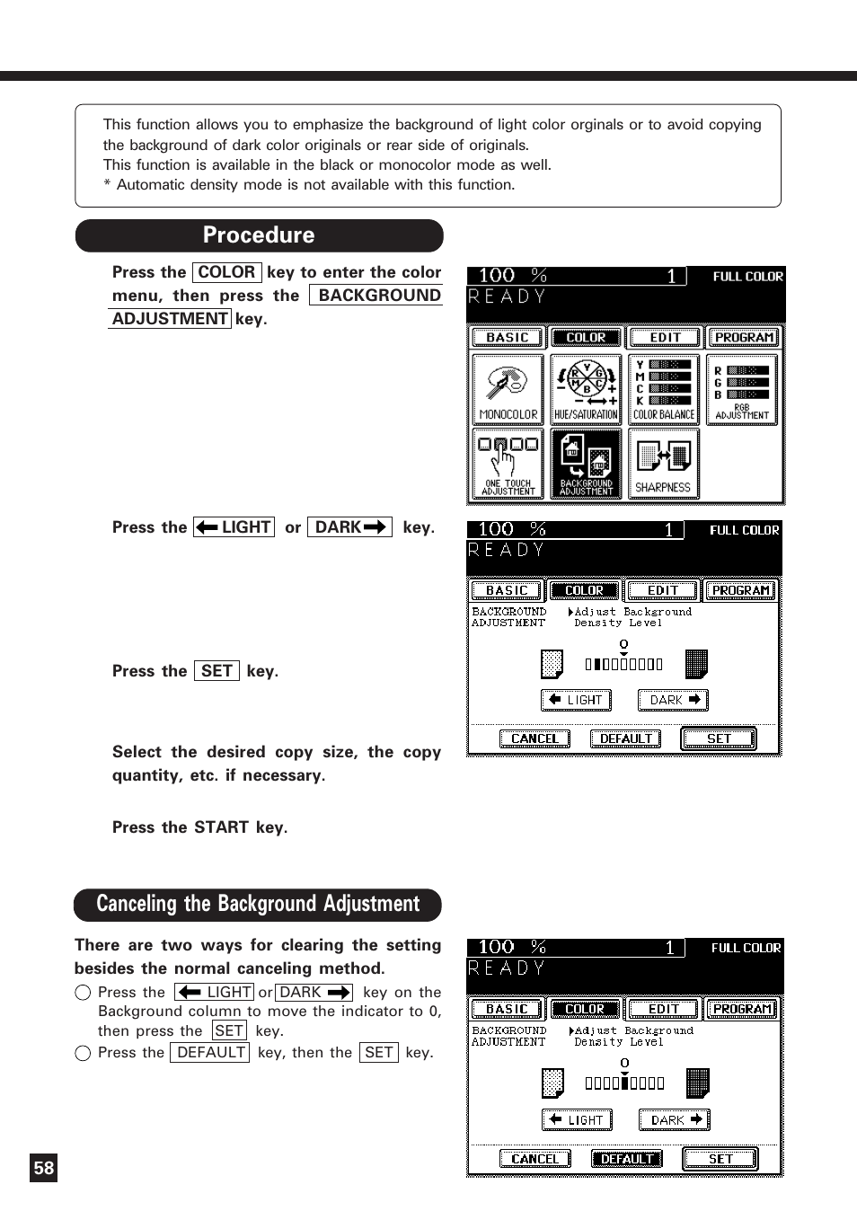 Background adjustment | Lanier DIGITAL COLOR PRINTER/COPIER 5722 User Manual | Page 61 / 173