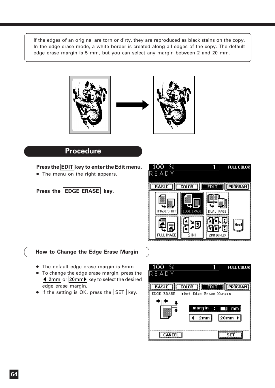 Edge erase copying | Lanier DIGITAL COLOR PRINTER/COPIER 5722 User Manual | Page 67 / 173