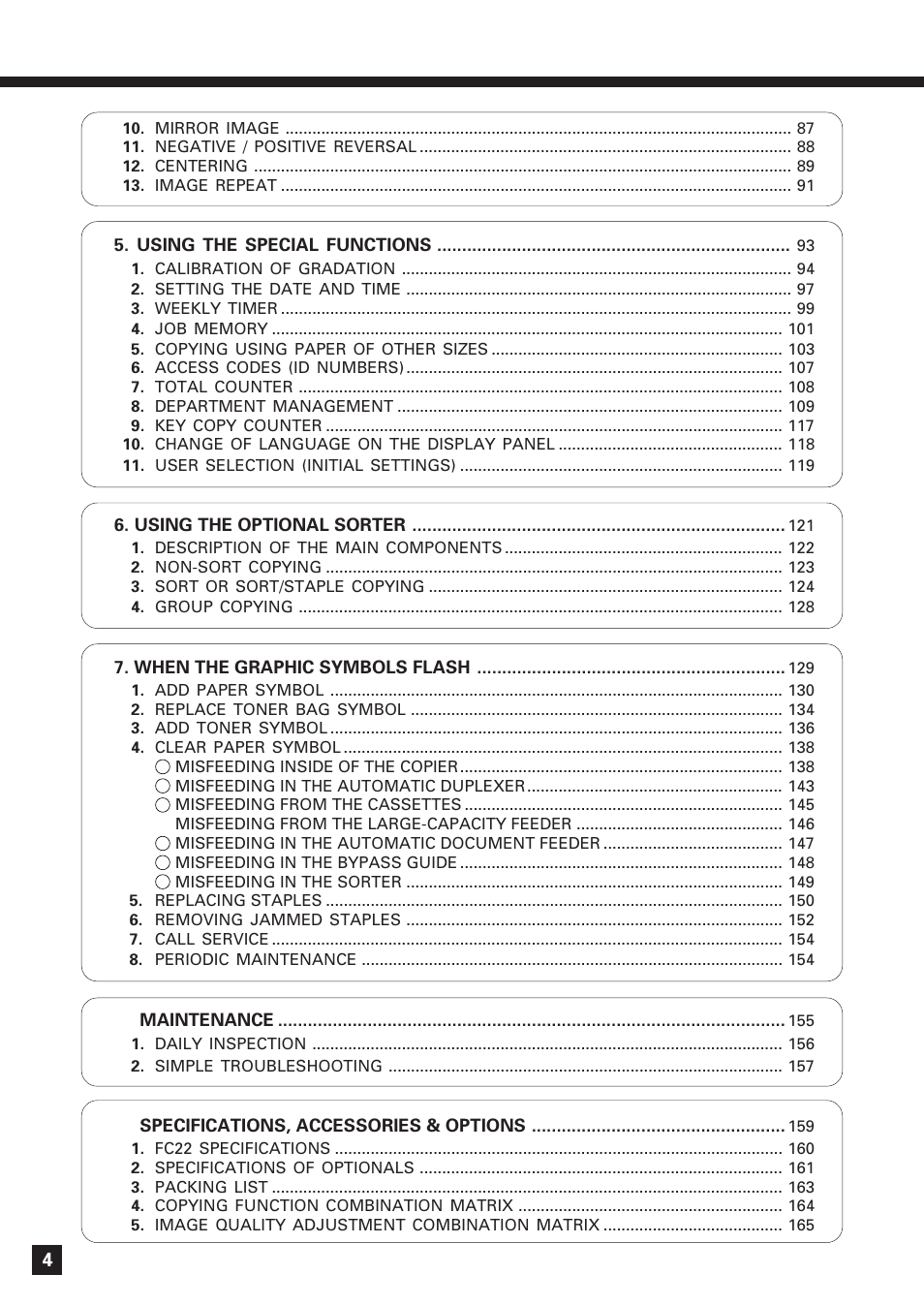 Table of contents (cont.) | Lanier DIGITAL COLOR PRINTER/COPIER 5722 User Manual | Page 7 / 173