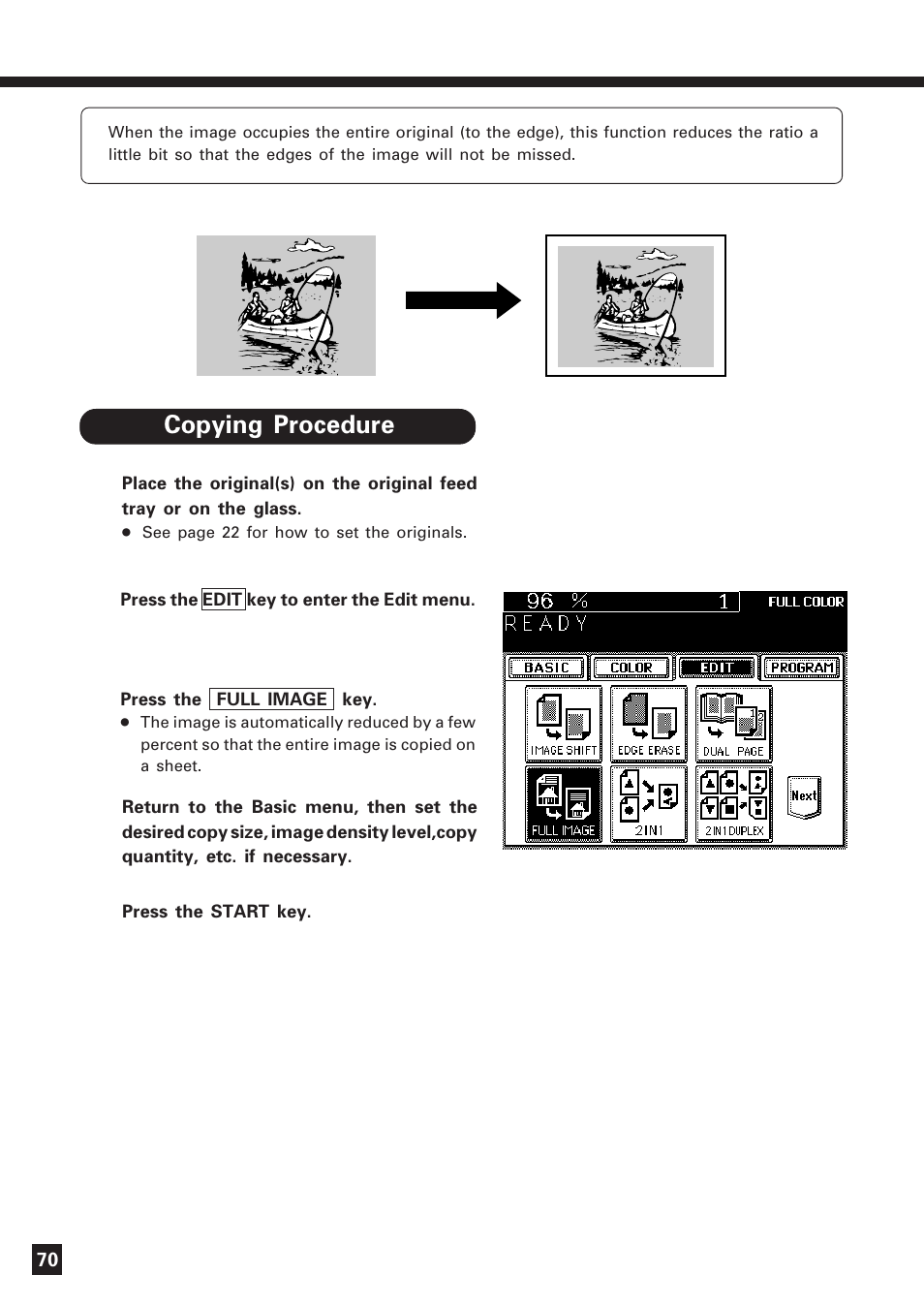 Full image copying | Lanier DIGITAL COLOR PRINTER/COPIER 5722 User Manual | Page 73 / 173