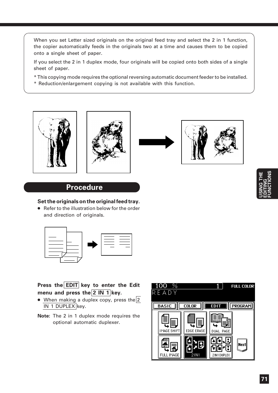 2 in 1 mode copying | Lanier DIGITAL COLOR PRINTER/COPIER 5722 User Manual | Page 74 / 173