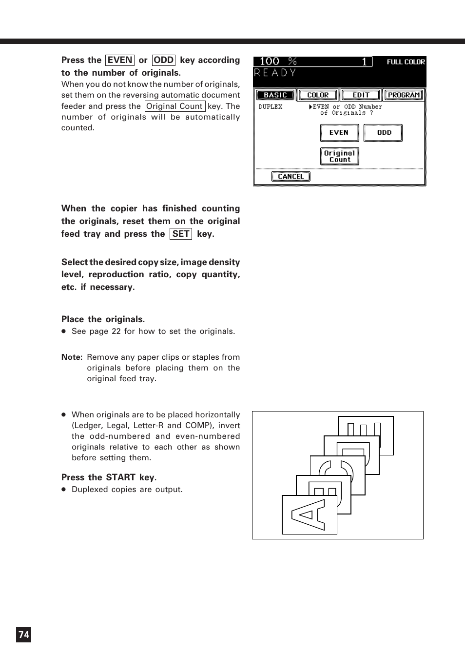Duplex copying (cont.) | Lanier DIGITAL COLOR PRINTER/COPIER 5722 User Manual | Page 77 / 173