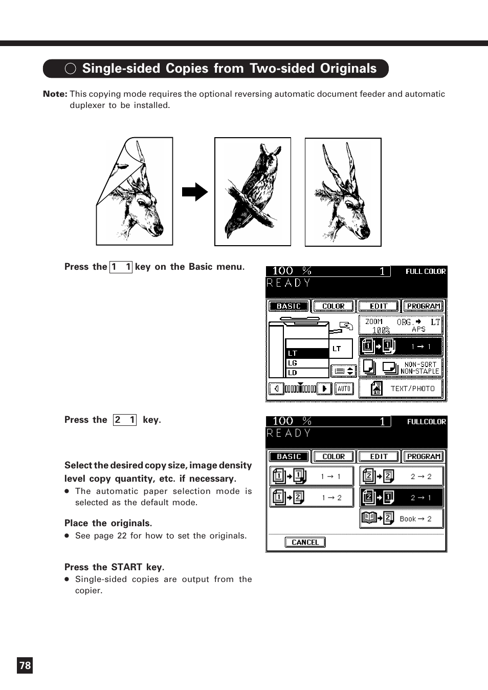 3) single-sided copies from two-sided originals, Duplex copying (cont.) | Lanier DIGITAL COLOR PRINTER/COPIER 5722 User Manual | Page 81 / 173