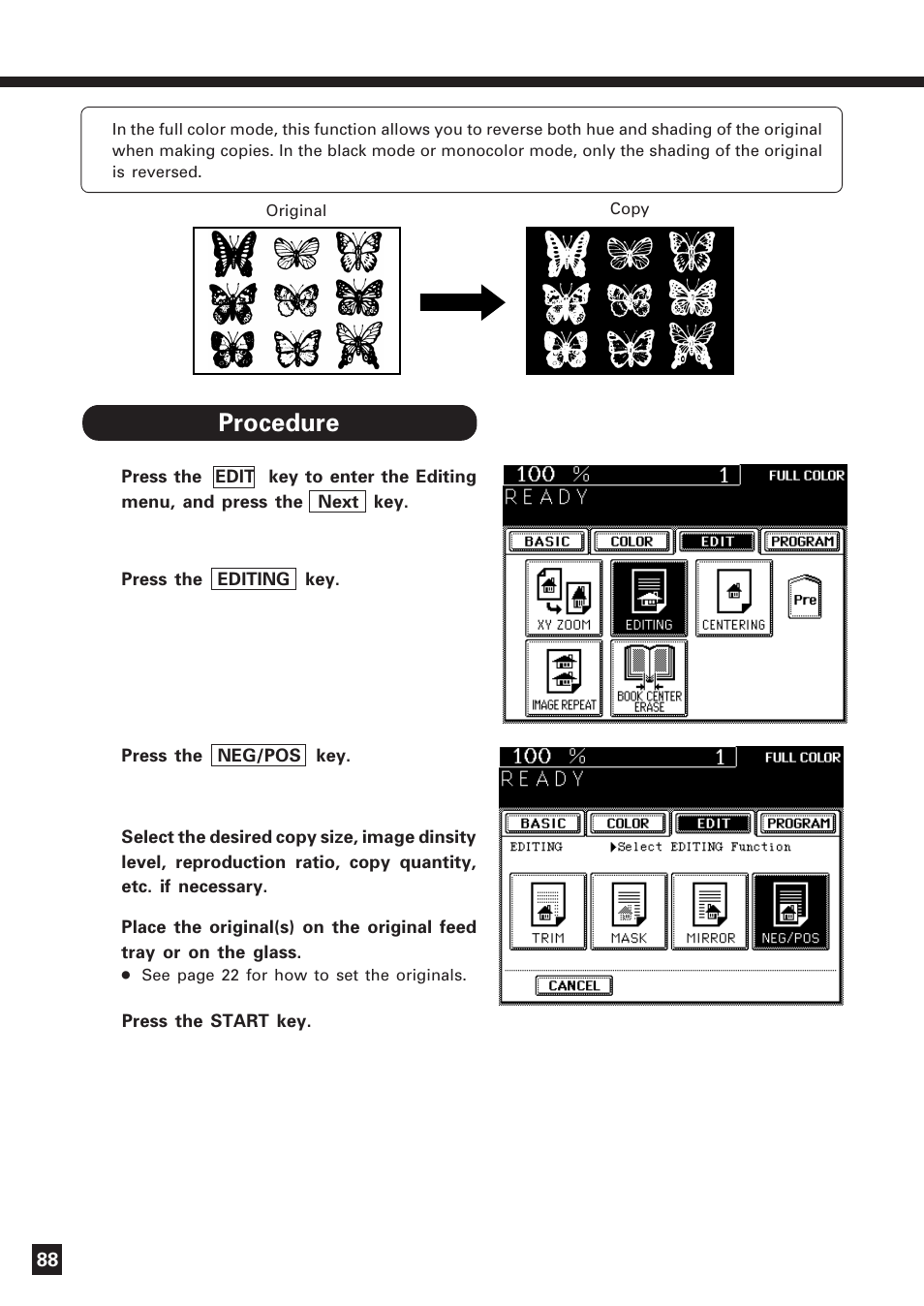 Negative / positive reversal, Negative/positive reversal | Lanier DIGITAL COLOR PRINTER/COPIER 5722 User Manual | Page 91 / 173