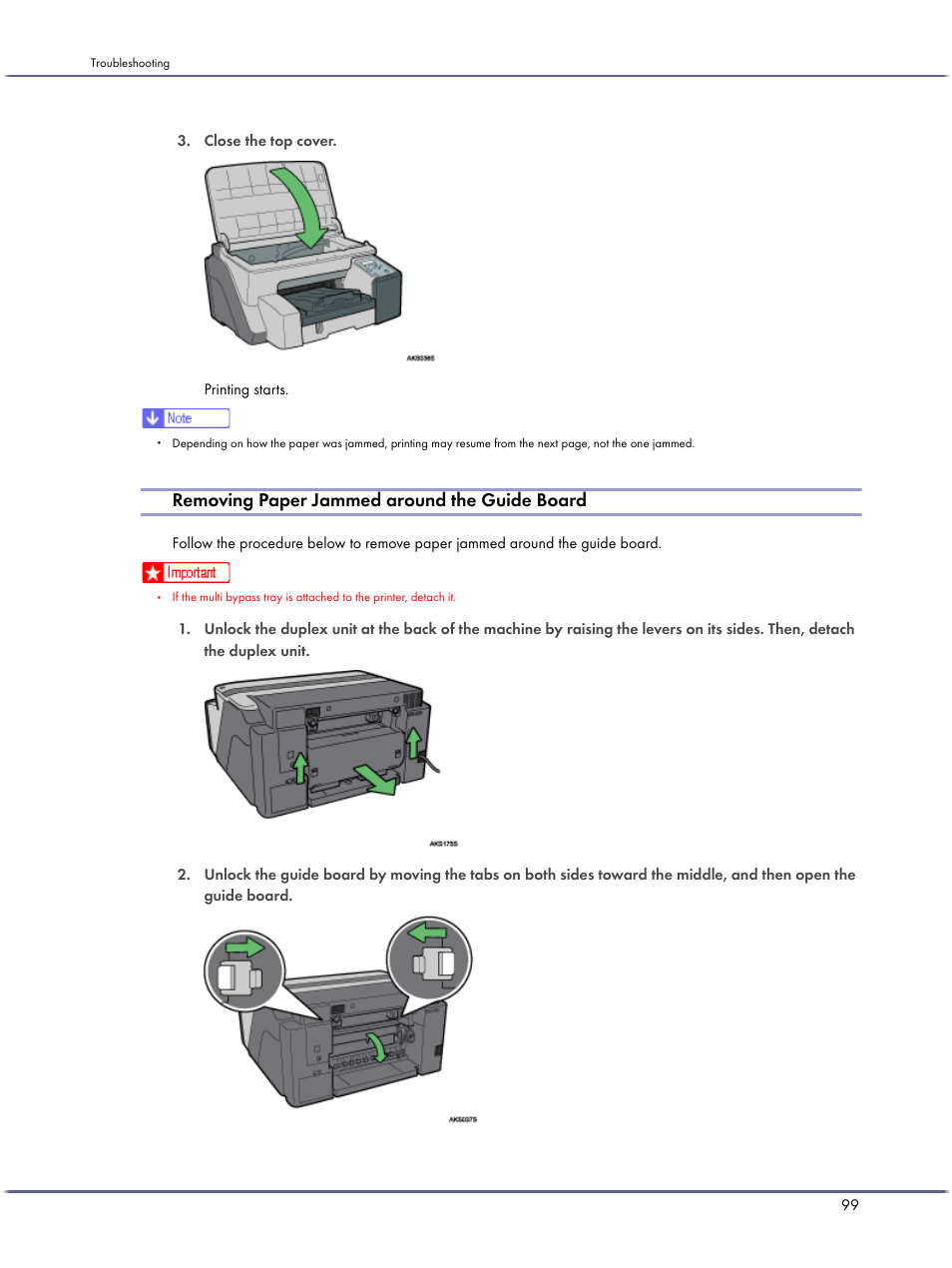 Removing paper jammed around the guide board | Lanier GX5050 User Manual | Page 102 / 279