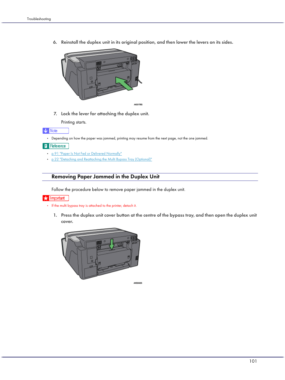 Removing paper jammed in the duplex unit | Lanier GX5050 User Manual | Page 104 / 279