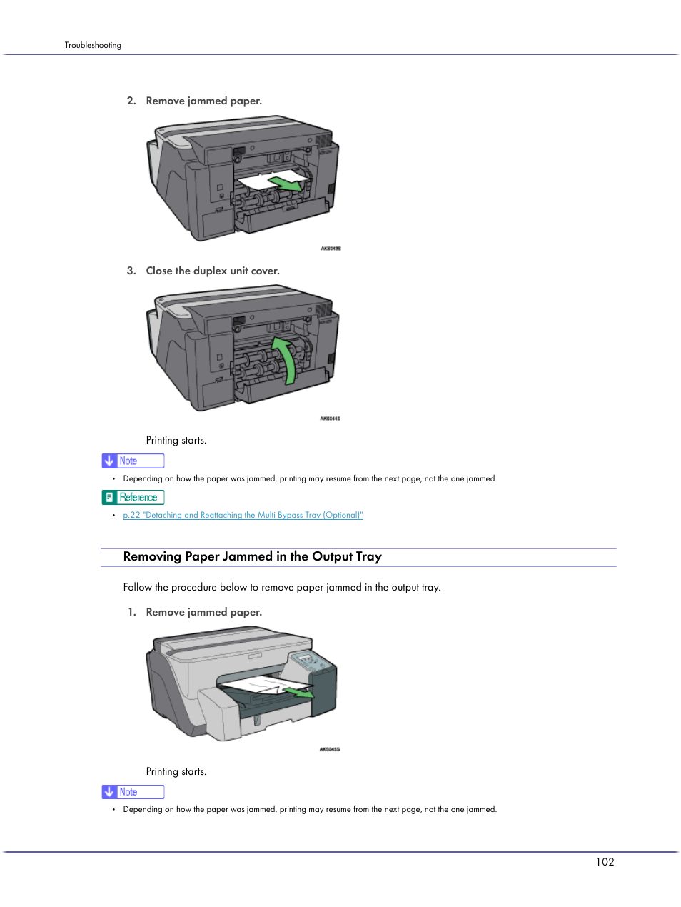 Removing paper jammed in the output tray | Lanier GX5050 User Manual | Page 105 / 279